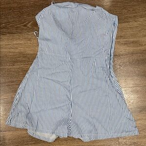 H&M Light Blue and White Striped Playsuit